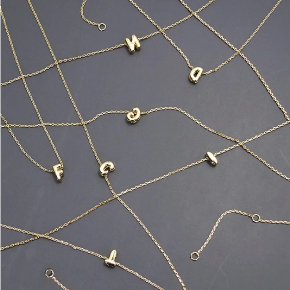 Gold Mini Bubble Initial Necklace (5101)